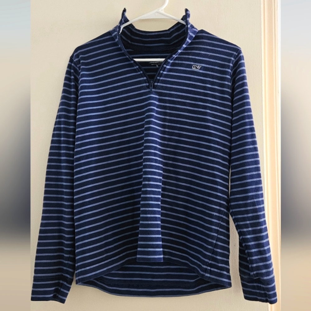 Vineyard Vines Boys XL Blue Striped Saltwater Quarter Zip Sweater